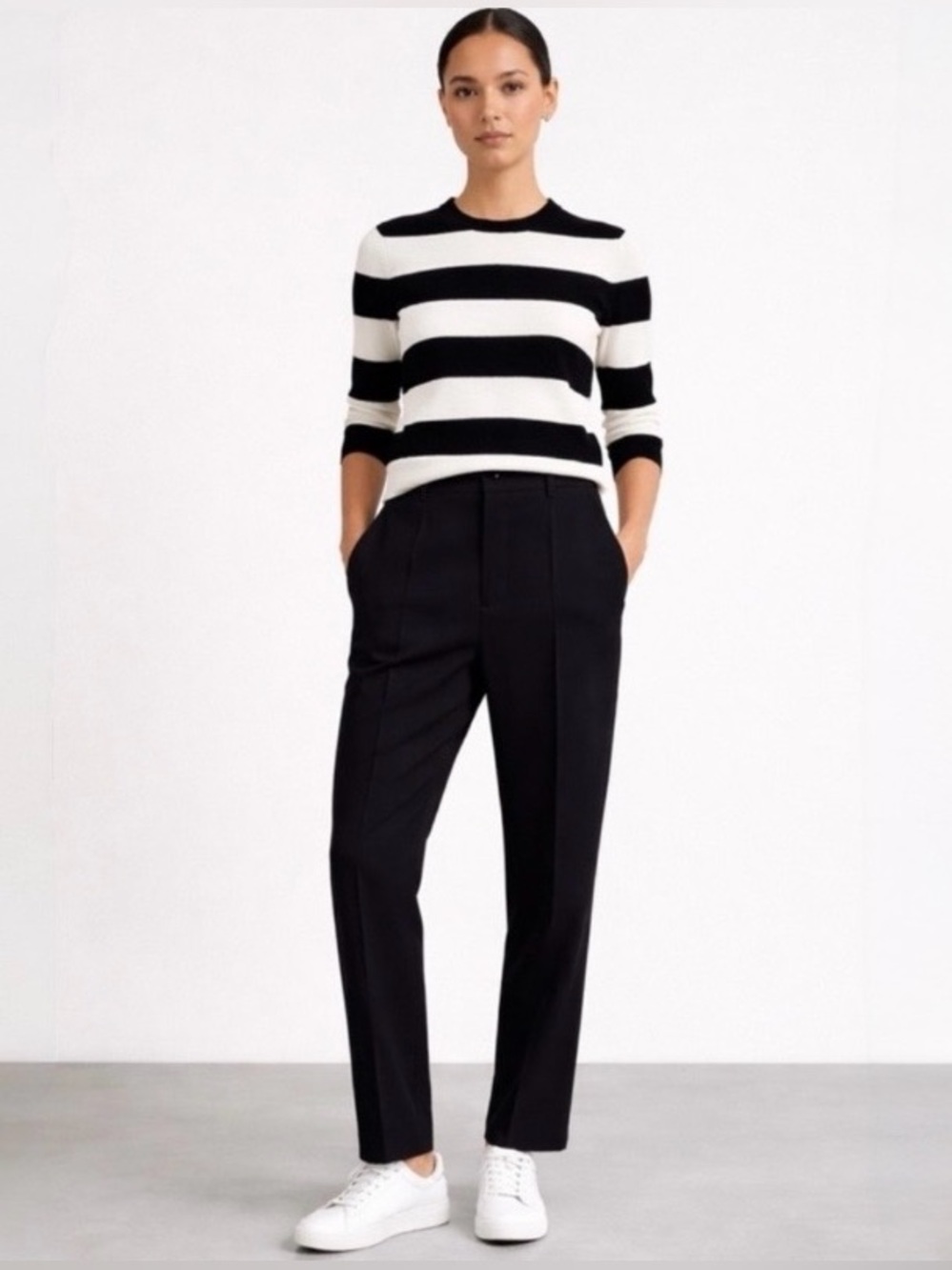 Theory 'Prosecco' Crop Sweater Black/White EUC Large